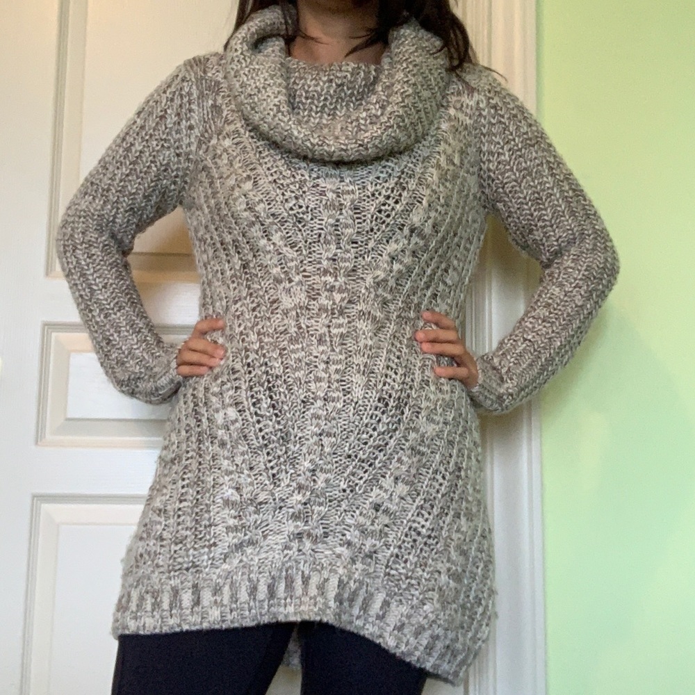 Cowl neck sweater dress